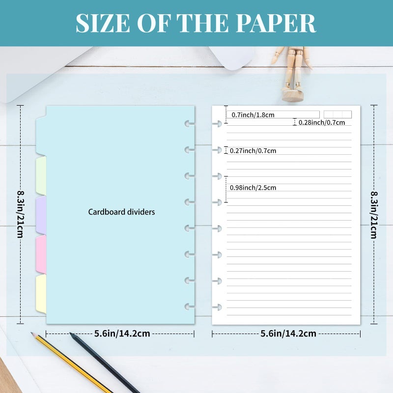 Billtigif Discbound Refill Paper  Disc Paper Refill for Note-Taking System Discbound Planner Inserts with 240 Pages  5 Sheets Dividers White Paper Refill  Junior Size 5.6"" x 8.3 "" - Image 2